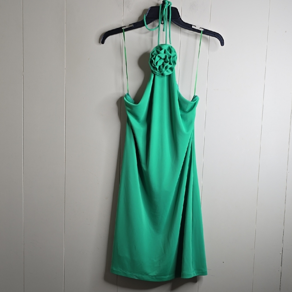 Gianni Bini Green Halter Dress with Floral Detail XL - Picture 2 of 12